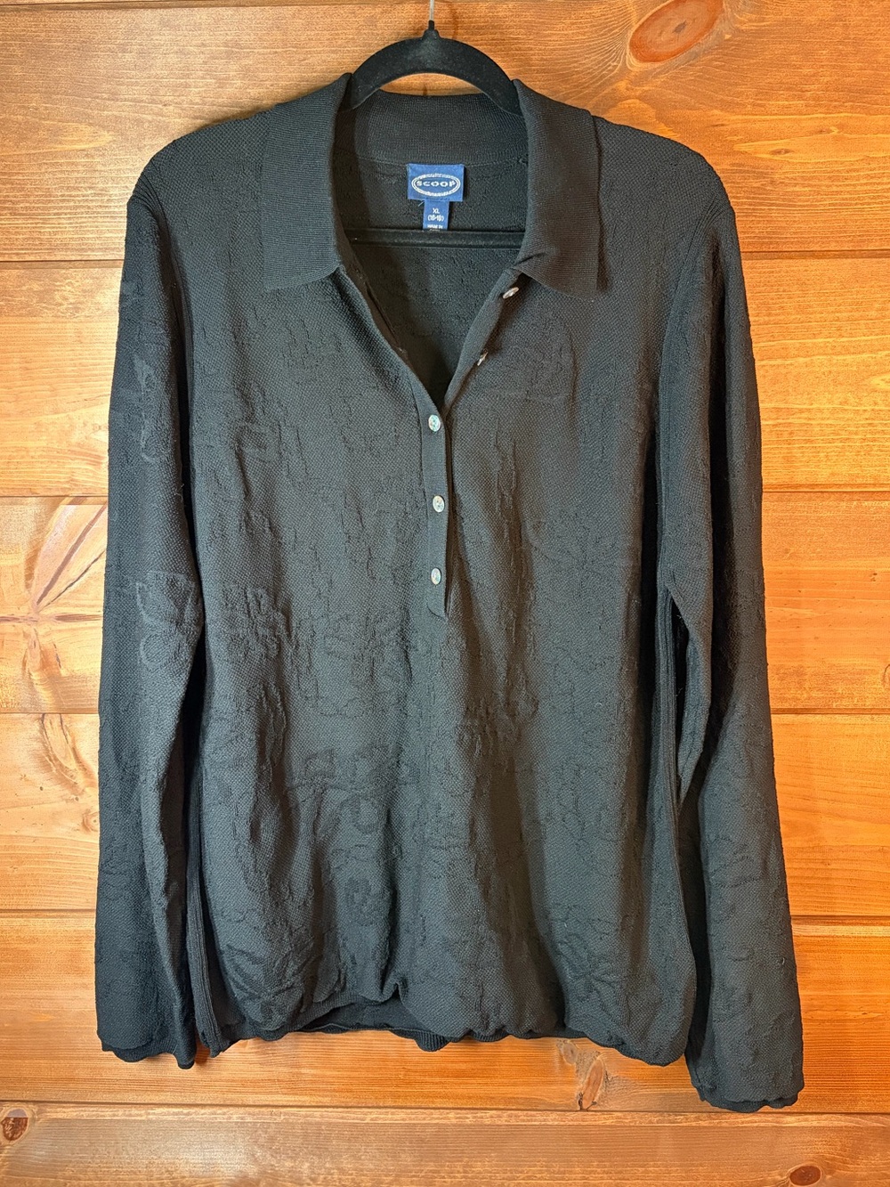 Croft & Barrow Black Long-Sleeve Floral Texture Polo Sweater Girls XL 💕🖤 - Picture 1 of 11